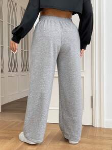 SHEIN EZwear 大碼拉鏈門襟斜口袋衛褲 - 淺灰色 - 查看 2