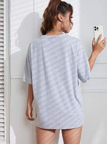 SHEIN EZwear Nötkreatur & Slogan Grafik T-shirt med Drop Shoulder - Ljusgrå - Visa 2