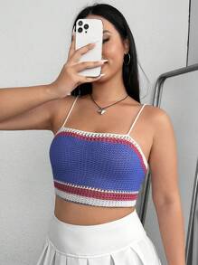 SHEIN Qutie Plus Striped Pattern Crop Cami Knit Top - Purple - View 1