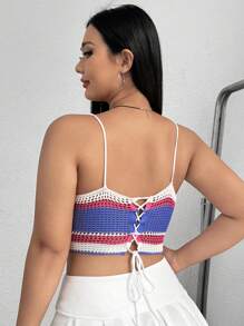 SHEIN Qutie Plus Striped Pattern Crop Cami Knit Top - Purple - View 2