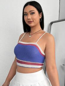 SHEIN Qutie Plus Striped Pattern Crop Cami Knit Top - Purple - View 4