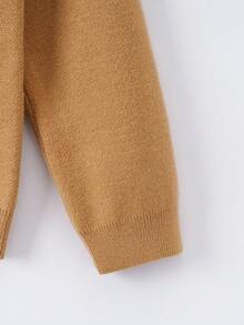 Tween Boy Plaid Pattern Half Button Sweater - Camel - View 4