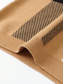 Tween Boy Plaid Pattern Half Button Sweater - Camel - View 5