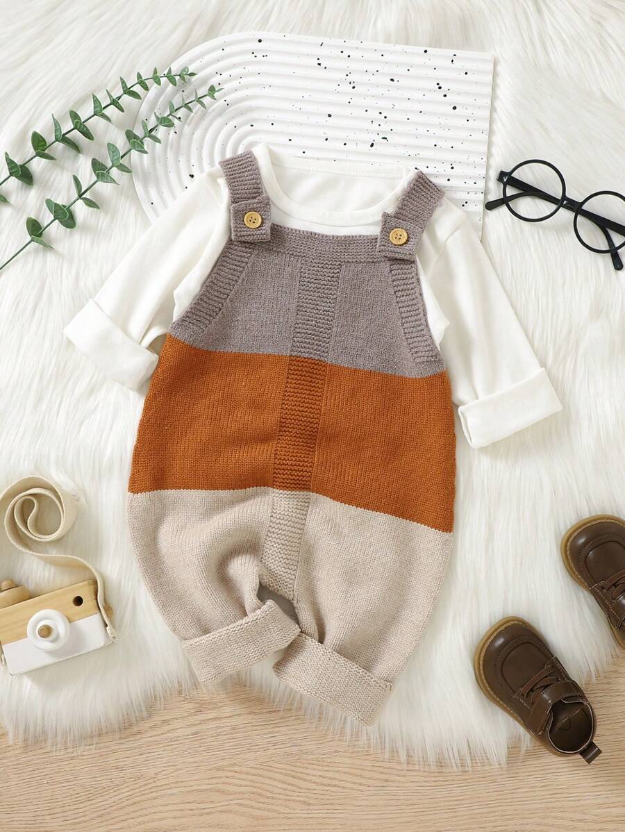 嬰兒女童拼色針織連身衣（不包含T恤） - 彩色 - 查看 1