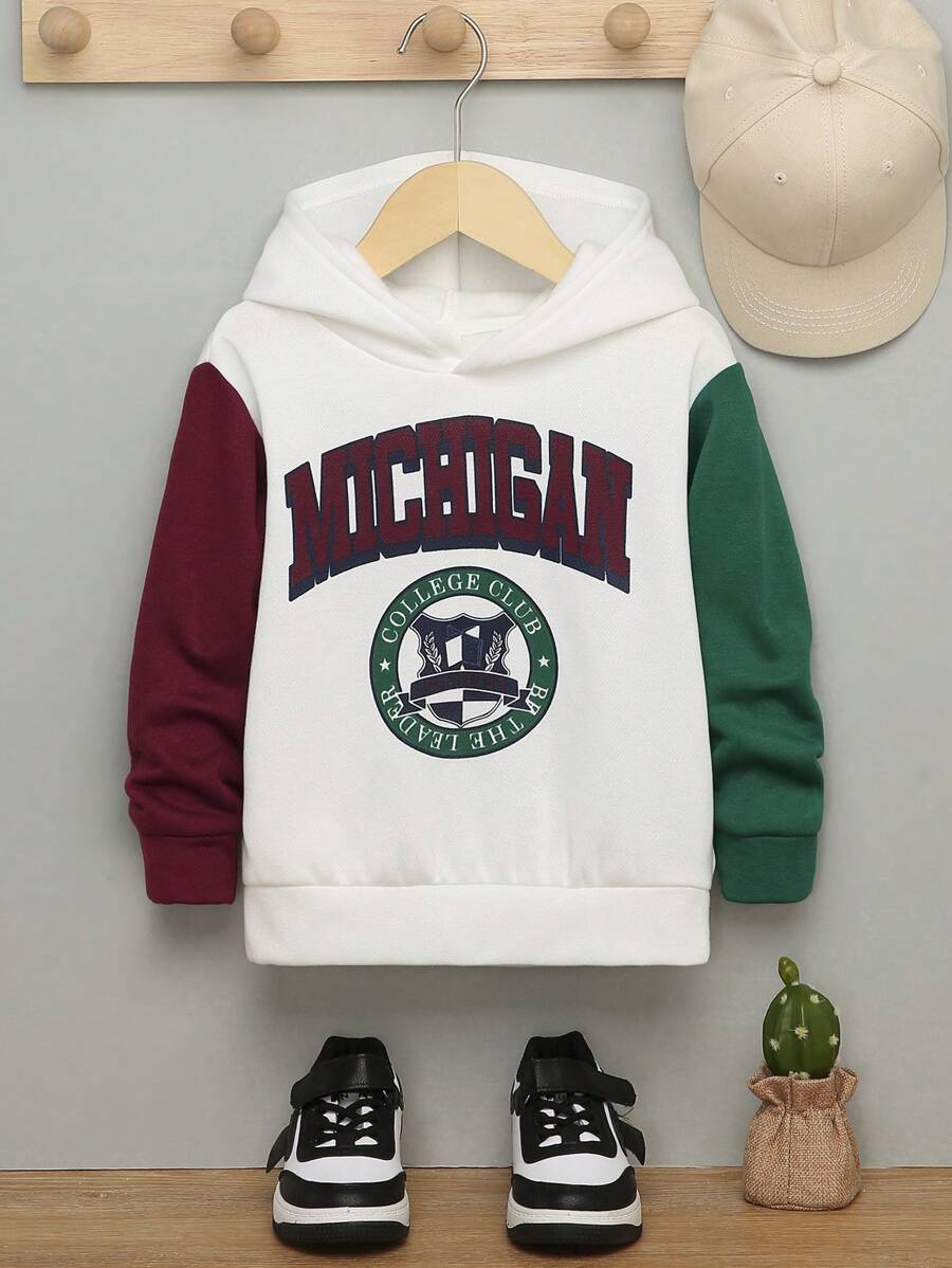 SHEIN 男童字母图案撞色卫衣 - 彩色 - 查看 1