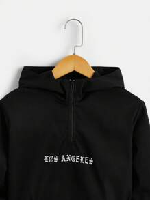 SHEIN Tween Boy Hand & Slogan Graphic Hooded Jacket - Black - View 6