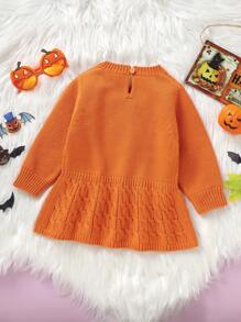 Baby Girl Animal Pattern Peplum Waist Jumper Dress - Orange - View 2