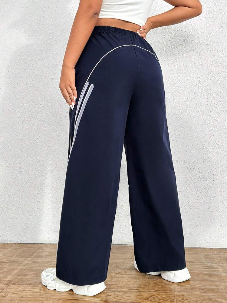Plus Contrast Piping Straight Leg Pants