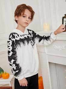 SHEIN Tween Boy Cartoon And Letter Graphic Two Tone Sweatshirt - White - View 3
