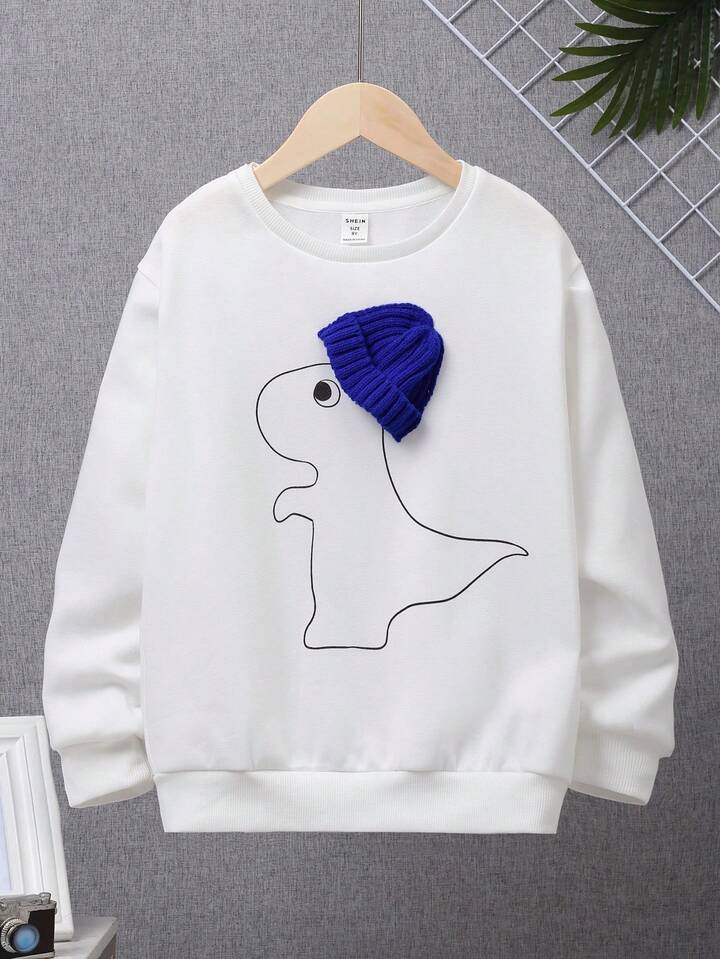 SHEIN Tween Boy Dinosaur Print 3D Patched Design Thermal Lined Pullover |  SHEIN USA