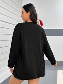 SHEIN EZwear 大碼卡通圖案落肩T恤 - 黑色 - 查看 2