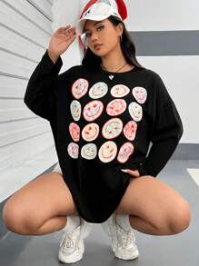 SHEIN EZwear 大碼卡通圖案落肩T恤 - 黑色 - 查看 6