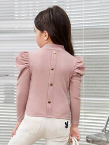 SHEIN Cô Gái Trẻ Nút Quay lại Tay áo Áo thun - Hồng - Xem 2