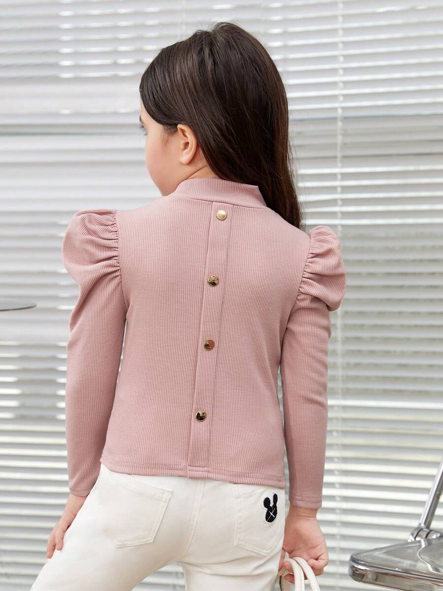 SHEIN Cô Gái Trẻ Nút Quay lại Tay áo Áo thun