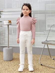 SHEIN Cô Gái Trẻ Nút Quay lại Tay áo Áo thun - Hồng - Xem 5