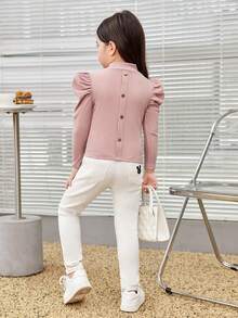 SHEIN Cô Gái Trẻ Nút Quay lại Tay áo Áo thun - Hồng - Xem 7