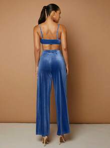 SHEIN BAE Solid Crop Cami Top & Wide Leg Pants - Dusty Blue - View 3