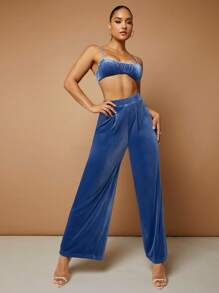 SHEIN BAE Solid Crop Cami Top & Wide Leg Pants - Dusty Blue - View 6