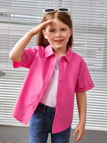 SHEIN Young Girl Slogan Graphic Drop Shoulder Shirt - Pink - View 2