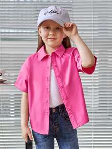 SHEIN Young Girl Slogan Graphic Drop Shoulder Shirt - Pink - View 3