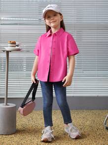 SHEIN Young Girl Slogan Graphic Drop Shoulder Shirt - Pink - View 5