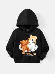 SHEIN 男小童標語和卡通圖案連帽衫