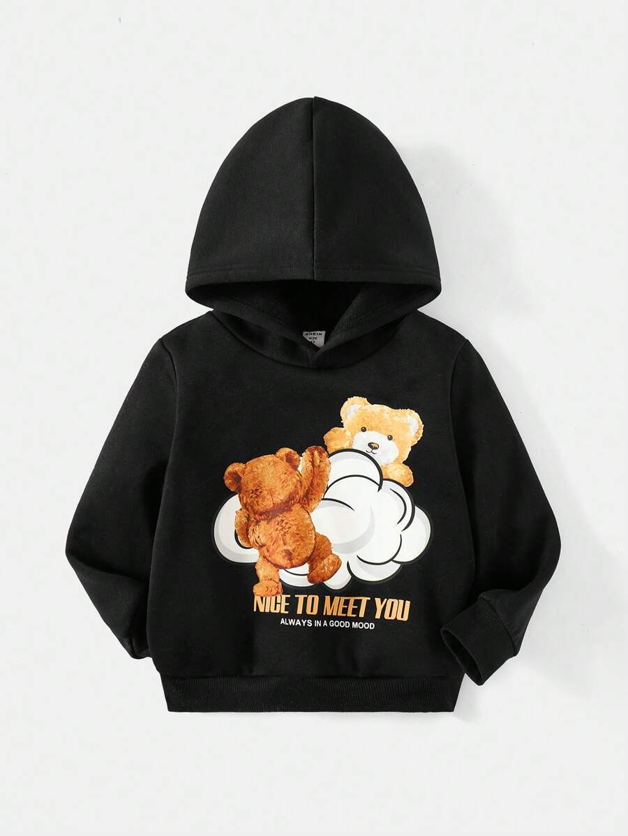 SHEIN 男小童標語和卡通圖案連帽衫