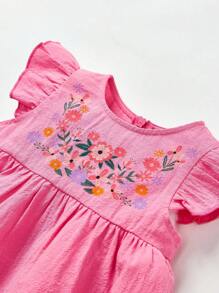 Cozy Pixies Baby Girl Floral Print Ruffle Trim Smock Dress - Pink - View 3