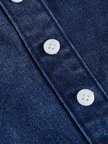 SHEIN MOD Button Front Halter Neck Denim Dress - Dark Wash - View 4