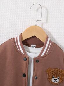 SHEIN 女小童熊貼布條紋飾邊落肩袖學院風夾克不帶T恤 - 彩色 - 查看 3