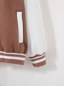 SHEIN 女小童熊貼布條紋飾邊落肩袖學院風夾克不帶T恤 - 彩色 - 查看 5