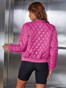 Eilly Bazar Zip Up Quilted Padded Coat - Hot Pink - View 3