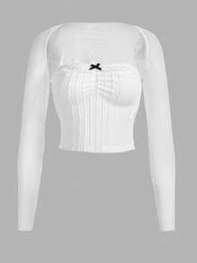 SHEIN MOD 前蝴蝶結抹胸上衣&短上衣 - 白色 - 查看 1