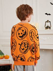 SHEIN Cậu bé Tween Lỏng lẻo Phù hợp Tay áo dài Vòng cổ Họa tiết Bí ngô Áo chui đầu Áo len Cho Halloween - Nhiều màu - Xem 2