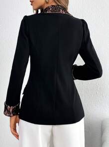 SHEIN Privé 蕾絲拼接單釦西裝外套 - 黑色 - 查看 2