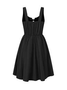 SHEIN Unity Floral Embroidery Lace Up Front Dress - Black - View 2