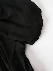 SHEIN Unity Floral Embroidery Lace Up Front Dress - Black - View 4