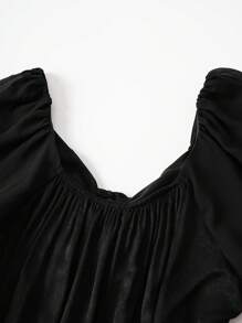 SHEIN Unity Floral Embroidery Lace Up Front Dress - Black - View 5