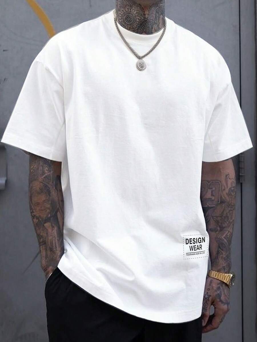 Manfinity Homme 1pc Loose Fit Men's Slogan Graphic Round Neck T-Shirt - White - View 1