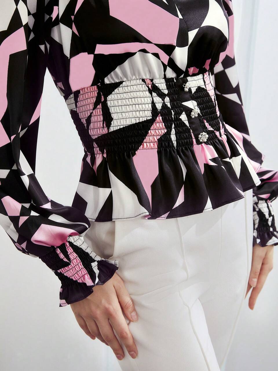 MOTF ABSTRACT PRINT PEPLUM BLOUSE