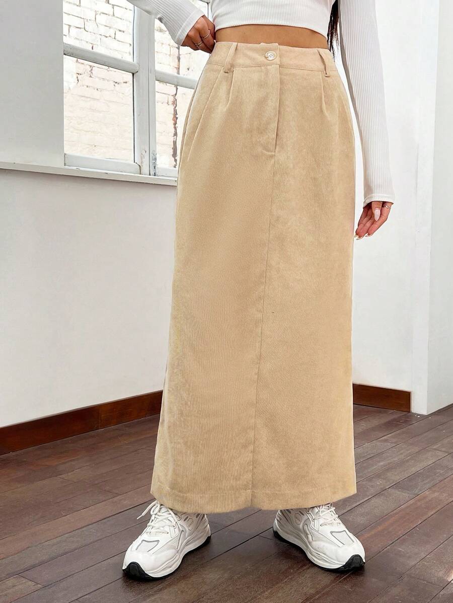 SHEIN EZwear 斜口袋燈芯絨半身裙