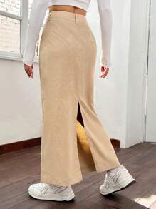 SHEIN EZwear 斜口袋燈芯絨半身裙