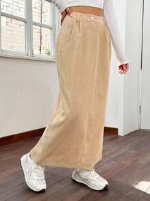 SHEIN EZwear 斜口袋燈芯絨半身裙