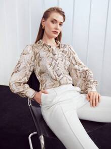 MOTF PREMIUM SNAKESKIN BUTTON-UP SHIRT