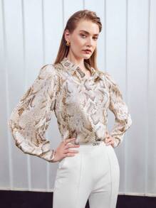 MOTF PREMIUM SNAKESKIN BUTTON-UP SHIRT