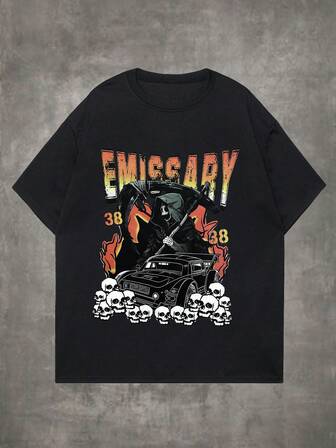 Grunge Punk Guys Skull Car Graphic Tee