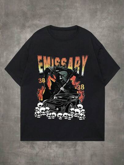 Grunge Punk Guys Skull Car Graphic Tee