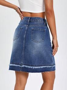 SHEIN EZwear Gonna in denim tasca con patta bordo grezzo