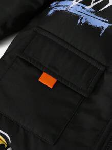 SHEIN Đứa bé trai Đồ họa Chữ cái Trang trí Fuzzy Áo trùm đầu - màu đen - Xem 9