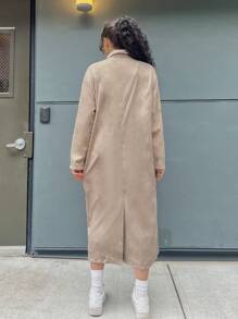 SHEIN EZwear Túi nghiêng Nút phía trước Thả vai áo - Màu Khaki - Xem 2